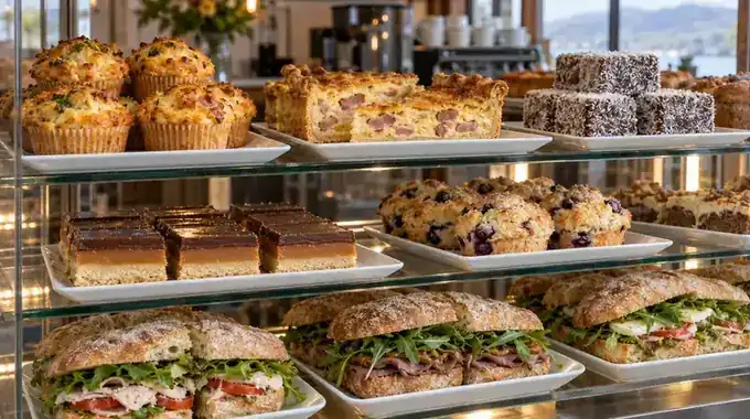 The café's cabinet of baking and savouries