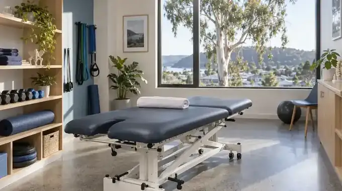 A bright physiotherapy treatment room